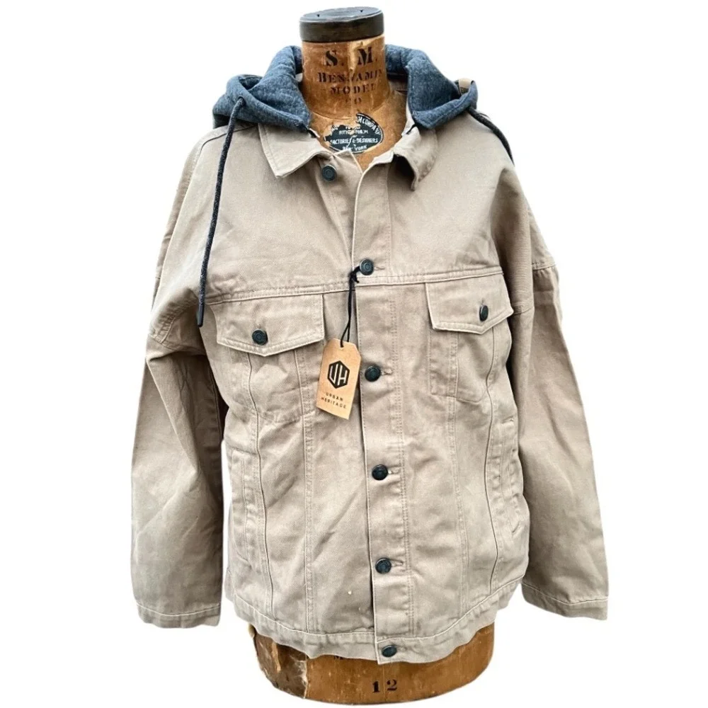 Urban Heritage Men XXL Duck Canvas Barn Jacket‎ NWT Removable Hood Tan Work Coat